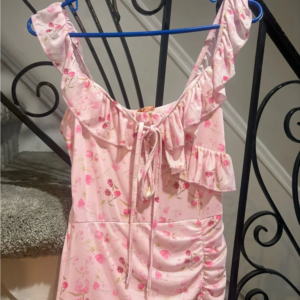 Pink Floral Ruffle Maxi Dress - Picture 2 of 4